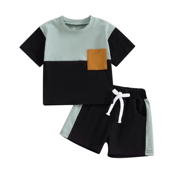 Bagilaanoe 2pcs Toddler Baby Boy Shorts Set Contrast Colors Short Sleeve T Shirt Tops + Shorts 6M 12M 18M 24M 3T Kids Casual Summer Clothes