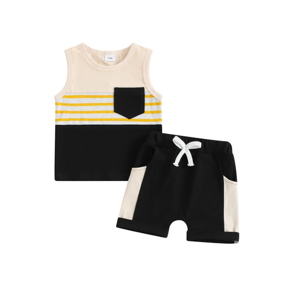 Bagilaanoe 2pcs Toddler Baby Boy Shorts Set Contrast Colors Sleeveless Tank Tops   Shorts 6M 12M 18M 24M 3T Kids Casual Summer Clothes