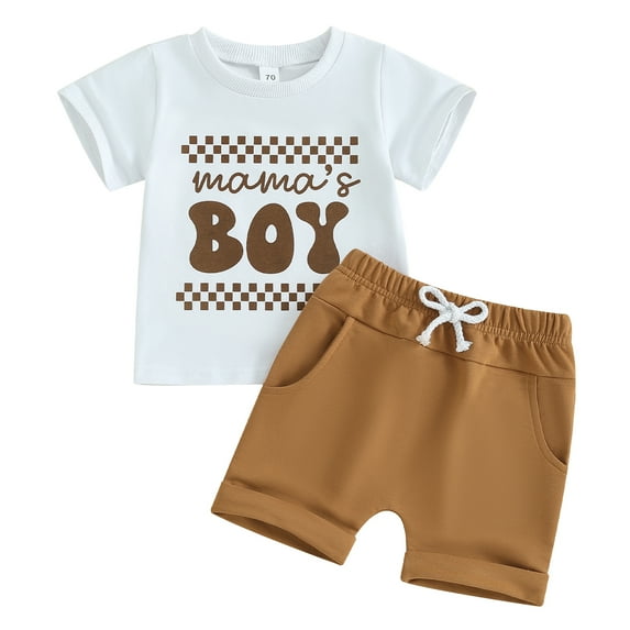Bagilaanoe 2pcs Toddler Baby Boy Shorts Set Short Sleeve Checkerboard Letter Print T Shirt Tops + Shorts 6M 12M 18M 24M 3T Kids Casual Summer Clothes
