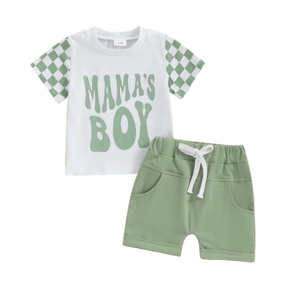 Bagilaanoe 2pcs Toddler Baby Boy Shorts Set Short Sleeve Checkerboard Print T Shirt Tops   Shorts 6M 12M 18M 24M 3T Kids Casual Summer Clothes