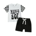 thumbnail image 1 of Bagilaanoe 2pcs Toddler Baby Boy Shorts Set Short Sleeve Checkerboard Print T Shirt Tops + Shorts 6M 12M 18M 24M 3T Kids Casual Summer Clothes, 1 of 8