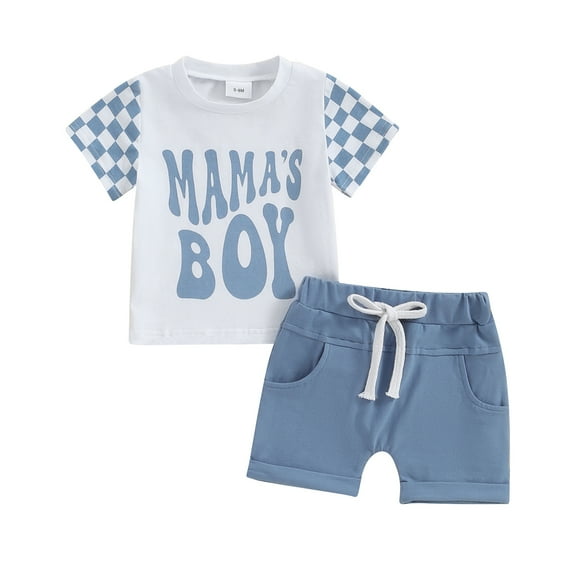 Bagilaanoe 2pcs Toddler Baby Boy Shorts Set Short Sleeve Checkerboard Print T Shirt Tops   Shorts 6M 12M 18M 24M 3T Kids Casual Summer Clothes