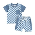 thumbnail image 1 of Bagilaanoe 2pcs Toddler Baby Boy Shorts Set Short Sleeve Checkerboard T Shirt Tops + Shorts 6M 12M 18M 24M 3T Kids Casual Summer Clothes, 1 of 8