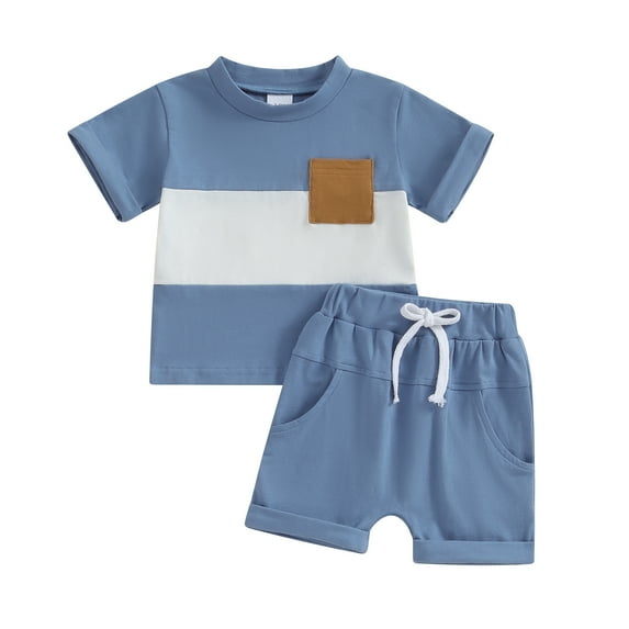 Bagilaanoe 2pcs Toddler Baby Boy Shorts Set Short Sleeve Contrast Color T Shirt Tops + Shorts 3M 6M 12M 18M 24M 3T Kids Casual Summer Clothes