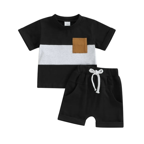 Bagilaanoe 2pcs Toddler Baby Boy Shorts Set Short Sleeve Contrast Color T Shirt Tops + Shorts 3M 6M 12M 18M 24M 3T Kids Casual Summer Clothes