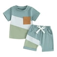thumbnail image 1 of Bagilaanoe 2pcs Toddler Baby Boy Shorts Set Short Sleeve Contrast Color T Shirt Tops + Shorts 6M 12M 18M 24M 3T 4T Kids Casual Summer Clothes, 1 of 8