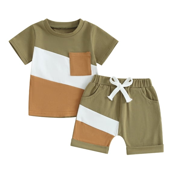 Bagilaanoe 2pcs Toddler Baby Boy Shorts Set Short Sleeve Contrast Color T Shirt Tops + Shorts 6M 12M 18M 24M 3T 4T Kids Casual Summer Clothes