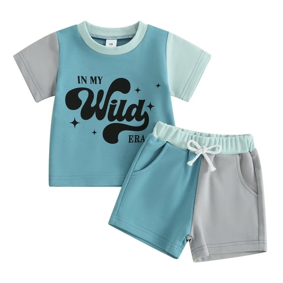 Bagilaanoe 2pcs Toddler Baby Boy Shorts Set Short Sleeve Contrast Color T Shirt Tops Shorts 6M 12M 18M 24M 3T Kids Casual Summer Clothes