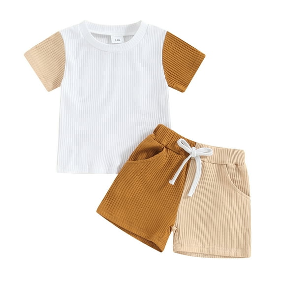 Bagilaanoe 2pcs Toddler Baby Boy Shorts Set Short Sleeve Contrast Color T Shirt Tops + Shorts 6M 12M 18M 24M 3T Kids Casual Summer Clothes