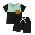 thumbnail image 1 of Bagilaanoe 2pcs Toddler Baby Boy Shorts Set Short Sleeve Contrast Color T Shirt Tops + Shorts 6M 12M 18M 24M 3T Kids Casual Summer Clothes, 1 of 8