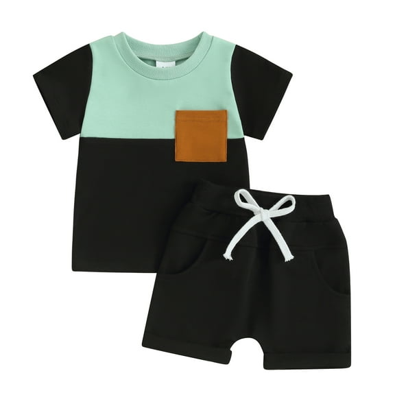 Bagilaanoe 2pcs Toddler Baby Boy Shorts Set Short Sleeve Contrast Color T Shirt Tops   Shorts 6M 12M 18M 24M 3T Kids Casual Summer Clothes