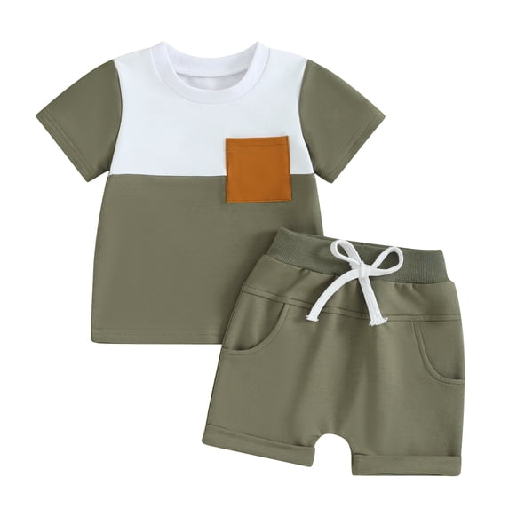 Bagilaanoe 2pcs Toddler Baby Boy Shorts Set Short Sleeve Contrast Color T Shirt Tops + Shorts 6M 12M 18M 24M 3T Kids Casual Summer Clothes