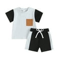 thumbnail image 1 of Bagilaanoe 2pcs Toddler Baby Boy Shorts Set Short Sleeve Contrast Color T Shirt Tops + Shorts 6M 12M 18M 24M 3T Kids Casual Summer Clothes, 1 of 8