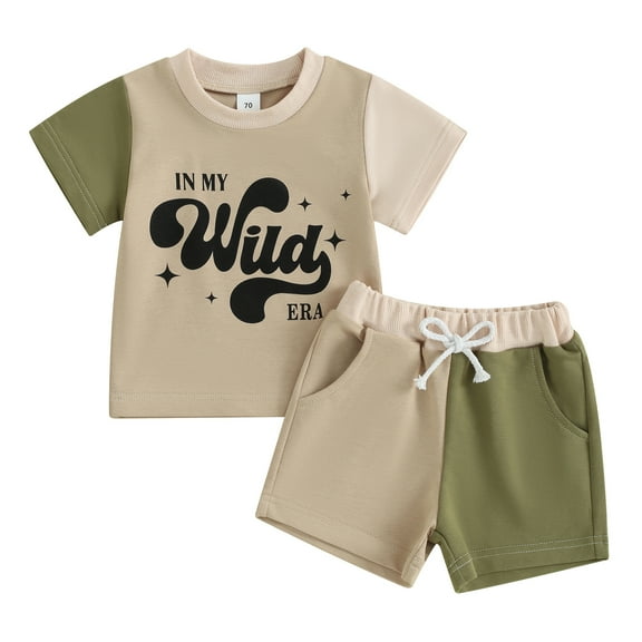 Bagilaanoe 2pcs Toddler Baby Boy Shorts Set Short Sleeve Contrast Color T Shirt Tops   Shorts 6M 12M 18M 24M 3T Kids Casual Summer Clothes