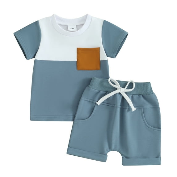 Bagilaanoe 2pcs Toddler Baby Boy Shorts Set Short Sleeve Contrast Color T Shirt Tops + Shorts 6M 12M 18M 24M 3T Kids Casual Summer Clothes
