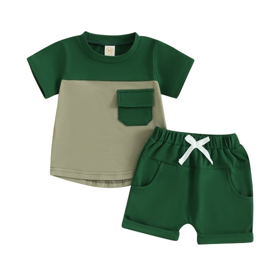 Bagilaanoe 2pcs Toddler Baby Boy Shorts Set Short Sleeve Contrast Color T Shirt Tops Shorts 6M 12M 18M 24M 3T Kids Casual Summer Clothes