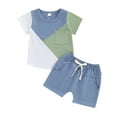 thumbnail image 1 of Bagilaanoe 2pcs Toddler Baby Boy Shorts Set Short Sleeve Contrast Color T Shirt Tops + Shorts 6M 12M 18M 24M 3T Kids Casual Summer Clothes, 1 of 8
