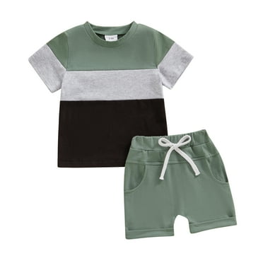 Bagilaanoe 2pcs Toddler Baby Boy Shorts Set Short Sleeve Contrast Colors T Shirt Tops + Shorts 6M 12M 18M 24M 3T Kids Casual Summer Clothes