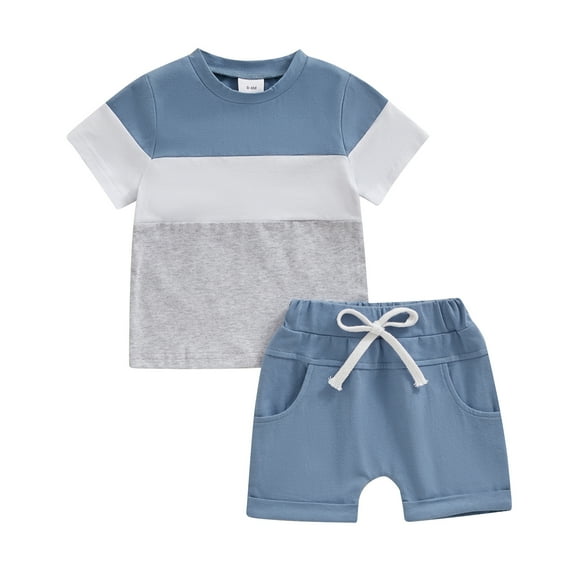 Bagilaanoe 2pcs Toddler Baby Boy Shorts Set Short Sleeve Contrast Colors T Shirt Tops   Shorts 6M 12M 18M 24M 3T Kids Casual Summer Clothes