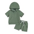 thumbnail image 1 of Bagilaanoe 2pcs Toddler Baby Boy Shorts Set Short Sleeve Hooded T Shirt Tops + Shorts 6M 12M 18M 24M 3T Kids Casual Summer Clothes, 1 of 8