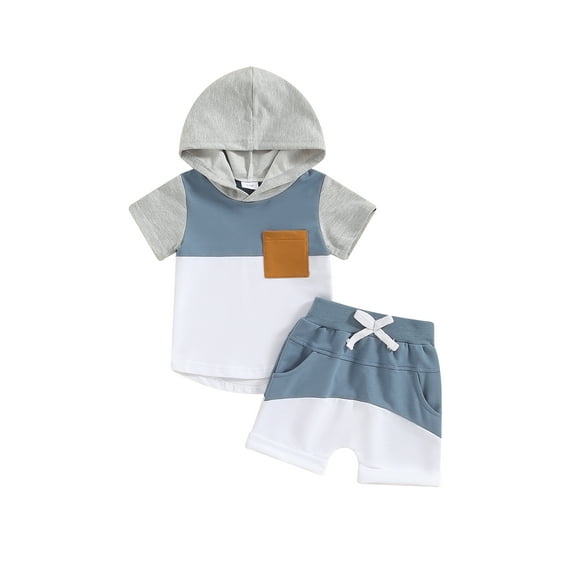 Bagilaanoe 2pcs Toddler Baby Boy Shorts Set Short Sleeve Hooded Tops + Drawstring Shorts 3M 6M 12M 18M 24M 3T Kids Casual Summer Clothes