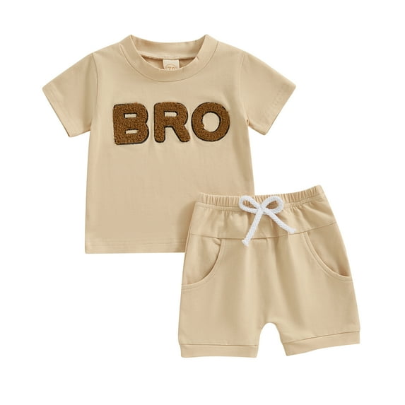 Bagilaanoe 2pcs Toddler Baby Boy Shorts Set Short Sleeve Letter Embroidered T Shirt Tops + Shorts 6M 12M 18M 24M 3T Kids Casual Summer Clothes