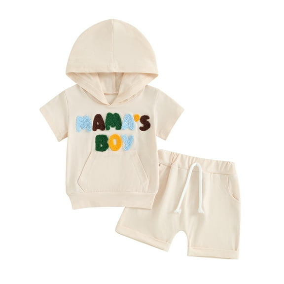 Bagilaanoe 2pcs Toddler Baby Boy Shorts Set Short Sleeve Letter Embroidery Hooded Tops   Shorts 6M 12M 18M 24M 3T Kids Casual Summer Clothes