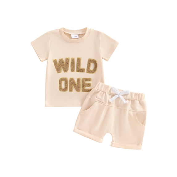 Bagilaanoe 2pcs Toddler Baby Boy Shorts Set Short Sleeve Letter Embroidery T Shirt Tops + Shorts 6M 12M 18M 24M 3T Kids Casual Summer Clothes