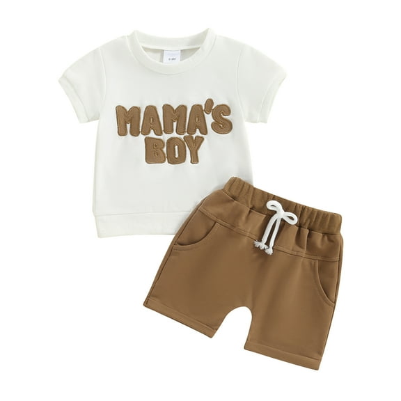 Bagilaanoe 2pcs Toddler Baby Boy Shorts Set Short Sleeve Letter Embroidery T Shirt Tops + Shorts 6M 12M 18M 24M 3T Kids Casual Summer Clothes