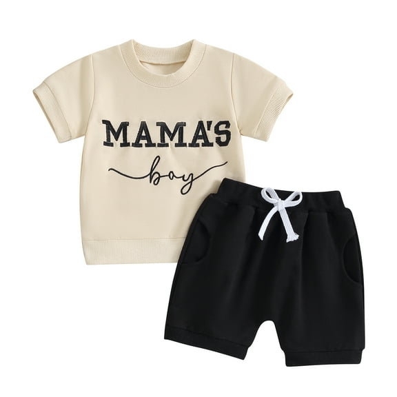Bagilaanoe 2pcs Toddler Baby Boy Shorts Set Short Sleeve Letter Embroidery T Shirt Tops + Shorts 6M 12M 18M 24M 3T Kids Casual Summer Clothes