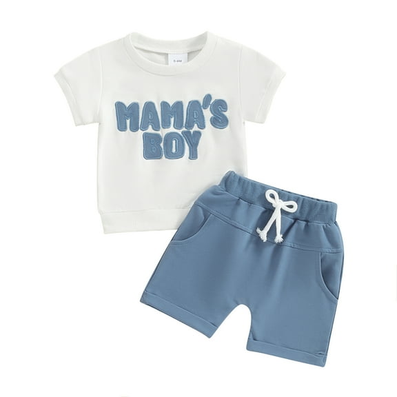 Bagilaanoe 2pcs Toddler Baby Boy Shorts Set Short Sleeve Letter Embroidery T Shirt Tops + Shorts 6M 12M 18M 24M 3T Kids Casual Summer Clothes
