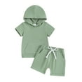 thumbnail image 1 of Bagilaanoe 2pcs Toddler Baby Boy Shorts Set Short Sleeve Letter Print Hooded Tops + Shorts 3M 6M 12M 18M 24M 3T Kids Casual Summer Clothes, 1 of 8
