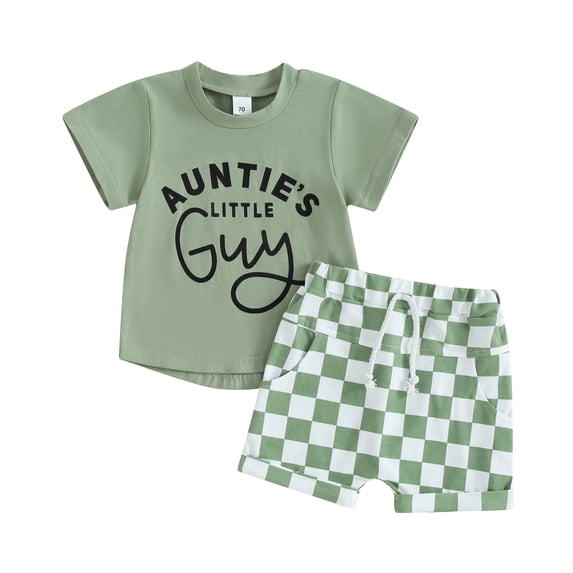 Bagilaanoe 2pcs Toddler Baby Boy Shorts Set Short Sleeve Letter Print T Shirt Tops + Checkerboard Shorts 6M 12M 18M 24M 3T Kids Casual Summer Clothes
