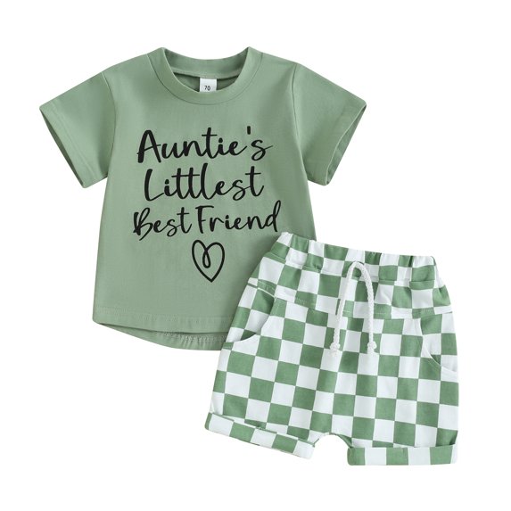 Bagilaanoe 2pcs Toddler Baby Boy Shorts Set Short Sleeve Letter Print T Shirt Tops + Checkerboard Shorts 6M 12M 18M 24M 3T Kids Casual Summer Clothes
