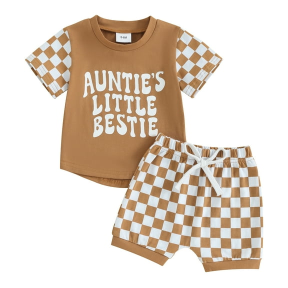 Bagilaanoe 2pcs Toddler Baby Boy Shorts Set Short Sleeve Letter Print T Shirt Tops   Plaid Shorts 6M 12M 18M 24M 3T Kids Casual Summer Clothes