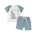 thumbnail image 1 of Bagilaanoe 2pcs Toddler Baby Boy Shorts Set Short Sleeve Letter Print T Shirt Tops + Shorts 6M 12M 18M 24M 3T Kids Casual Summer Clothes, 1 of 8