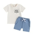 thumbnail image 1 of Bagilaanoe 2pcs Toddler Baby Boy Shorts Set Short Sleeve Letter Print T Shirt Tops + Shorts 6M 12M 18M 24M 3T Kids Casual Summer Clothes, 1 of 7