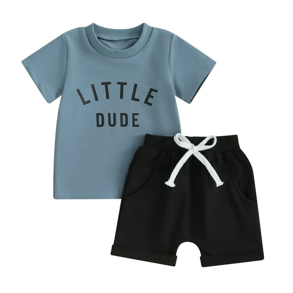 Bagilaanoe 2pcs Toddler Baby Boy Shorts Set Short Sleeve Letter Print T Shirt Tops + Shorts 6M 12M 18M 24M 3T Kids Casual Summer Clothes