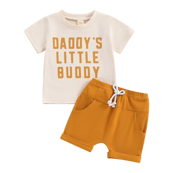 Bagilaanoe 2pcs Toddler Baby Boy Shorts Set Short Sleeve Letter Print T Shirt Tops + Shorts 6M 12M 18M 24M 3T Kids Casual Summer Clothes