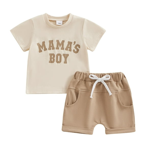 Bagilaanoe 2pcs Toddler Baby Boy Shorts Set Short Sleeve Letter Print T Shirt Tops + Shorts 6M 12M 18M 24M 3T Kids Casual Summer Clothes
