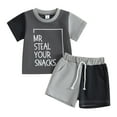 thumbnail image 1 of Bagilaanoe 2pcs Toddler Baby Boy Shorts Set Short Sleeve Letter Print T Shirt Tops + Shorts 6M 12M 18M 24M 3T Kids Casual Summer Clothes, 1 of 8