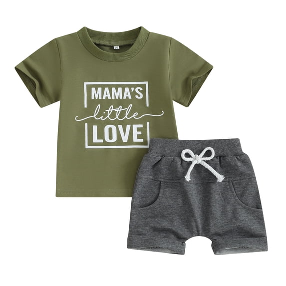Bagilaanoe 2pcs Toddler Baby Boy Shorts Set Short Sleeve Letter Print T Shirt Tops + Shorts 6M 12M 18M 24M 3T Kids Casual Summer Clothes