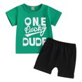 thumbnail image 1 of Bagilaanoe 2pcs Toddler Baby Boy Shorts Set Short Sleeve Letter Print T Shirt Tops + Shorts 9M 12M 18M 24M 3T 4T Kids Casual Summer Clothes, 1 of 9