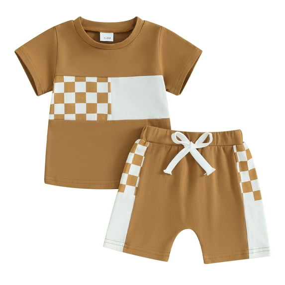 Bagilaanoe 2pcs Toddler Baby Boy Shorts Set Short Sleeve Plaid T Shirt Tops + Shorts 6M 12M 18M 24M 3T 4T Kids Casual Summer Clothes