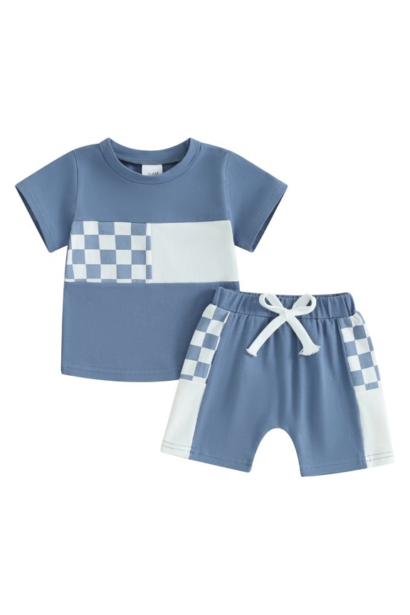 2pcs Toddler Baby Boy Shorts Set Short Sleeve Plaid T Shirt Tops + Shorts 6M 12M 18M 24M 3T 4T Kids Casual Summer Clothes