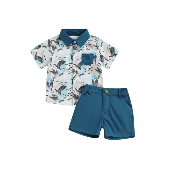 Bagilaanoe 2pcs Toddler Baby Boy Shorts Set Short Sleeve Print Shirt Tops   Shorts 6M 12M 18M 24M 3T 4T Kids Casual Summer Clothes