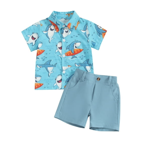Bagilaanoe 2pcs Toddler Baby Boy Shorts Set Short Sleeve Print Shirt Tops + Shorts 6M 12M 18M 24M 3T 4T Kids Casual Summer Clothes