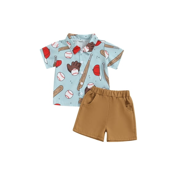 Bagilaanoe 2pcs Toddler Baby Boy Shorts Set Short Sleeve Print Shirt Tops + Shorts 6M 12M 24M 3T 4T 5T Kids Casual Summer Clothes