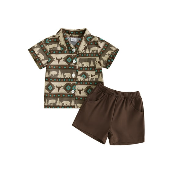 Bagilaanoe 2pcs Toddler Baby Boy Shorts Set Short Sleeve Print Shirt Tops + Shorts 6M 9M 12M 18M 24M 3T Kids Casual Summer Clothes