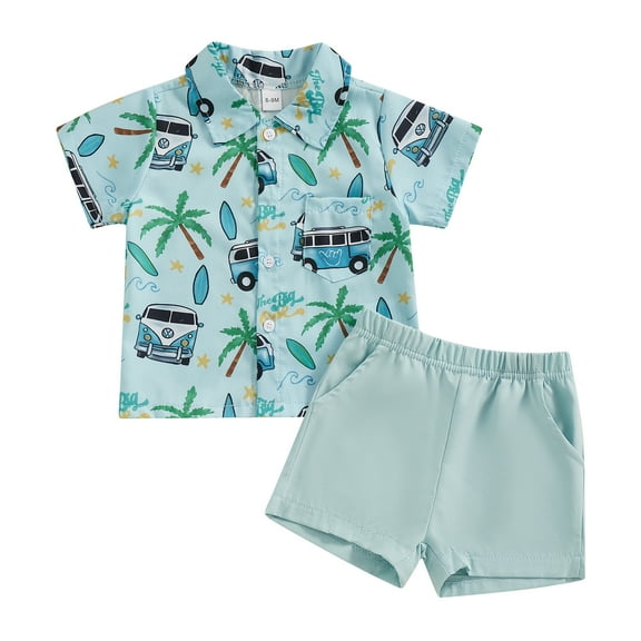 Bagilaanoe 2pcs Toddler Baby Boy Shorts Set Short Sleeve Print Shirt Tops   Shorts 6M 9M 12M 18M 24M 3T Kids Casual Summer Clothes